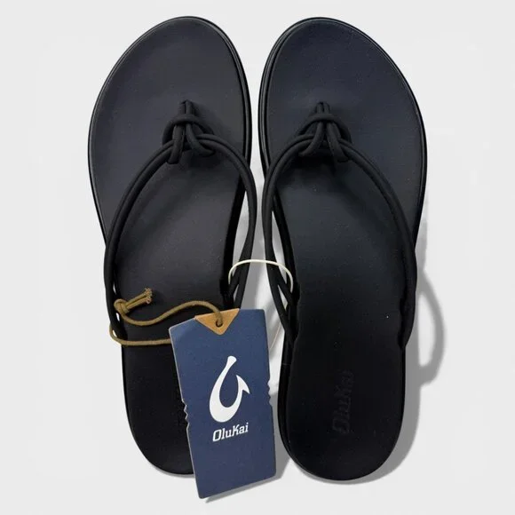 OluKai 'Aka Women's Flip-Flop Sandals Black Sz 11B Comfort Beach Shoes 20509-404 - Picture 1 of 8